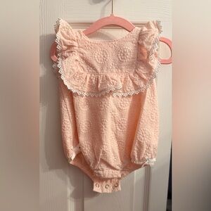 Catherine Malandrino Peach Lace onesie and bonnet